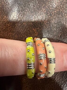 Stackable Rings green & cream & pale orange